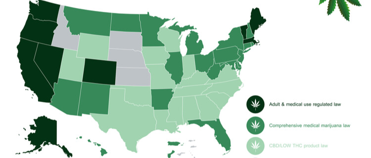 アメリカ大麻合法化のマップ